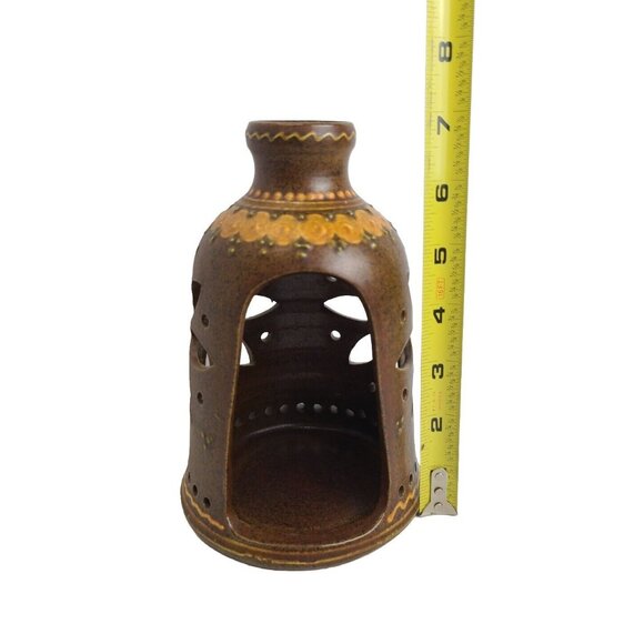 Gliaud Barbeit Scandanavia Pottery Candle Holder Jug Carved FLOWER PAINTED 7" - Picture 11 of 13
